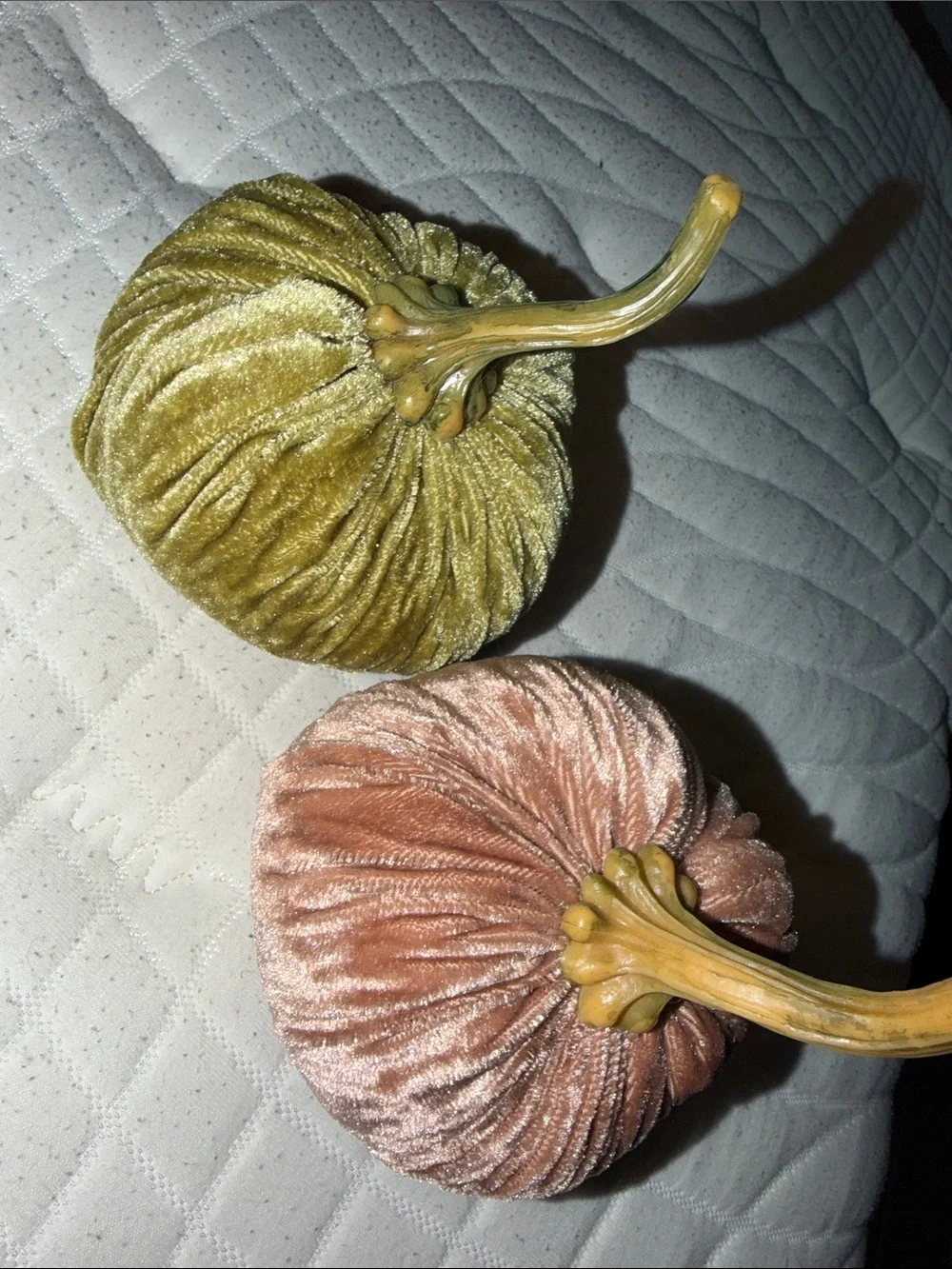 Velvet Decorative Pumpkins - Olive Green and Dusty Rose